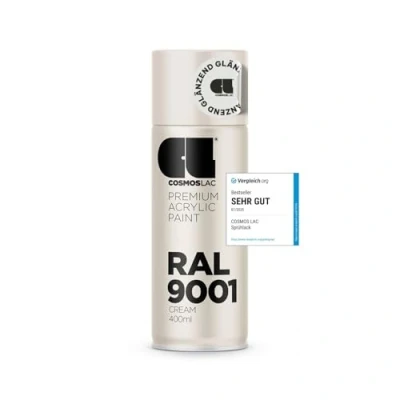 Abbildung von COSMOS LAC Acryllack creme weiß Sprühdose in vielen RAL Farbtönen 400ml Spraydose perfekt für DIY, Upcycling und andere Lackierarbeiten geeignet (RAL 9001 Creme)