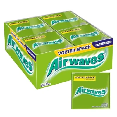 Abbildung von Airwaves Kaugummi, Lime und Ginger, zuckerfrei, 20 x 3 Packungen, 10 Dragees, 600 Kaugummis