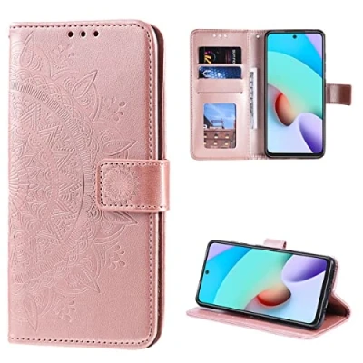 Abbildung von CoverKingz Handyhülle kompatibel mit Xiaomi Poco M4 Pro 5G Handytasche Kartenfach Klapphülle Case Handy Hülle klappbar Motiv Mandala Rosegold