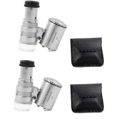 Abbildung von 2 pcs Mini Mikroskop,60x Taschenmikroskop, juwelierlupe 60x,Taschenlupe Lupenlupe mit LED und UV Lichtfunktion,Taschenmikroskop Lupe Mikroskop für Juwelier Einstellbare Licht