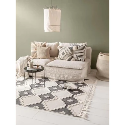 Abbildung von benuta pop Teppich OYO Kunstfaser Rechteckig &amp; im Style: Geometrisch, Boho Style Pflegeleicht für Wohnzimmer Schlafzimmer, Cream/Anthrazit, 120x180 cm
