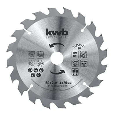 Abbildung von kwb Kreissägeblatt 160 x 20 mm, schneller Schnitt, mittlere Güte, Sägeblatt geeignet für Weich und Hartholz, Tischlerplatten Spanplatten