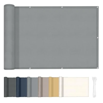 Abbildung von HENG FENG Balkon Sichtschutz 90x300cm,160g/㎡ PES UV Schutz Balkonverkleidung, Balkonabdeckung Wetterfest, mit Kabelbindern, Hellgrau