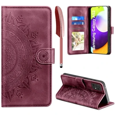 Abbildung von Handyhülle für Samsung Galaxy A52S 5G/A52 4G/5G, Hülle 5G Lederhülle Flip PU Leder Case Kartenfach Magnet Ständer Klapphülle Schutzhülle A52 /A52S, Weinrot