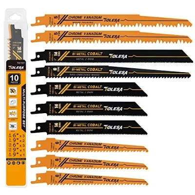 Abbildung von TOLESA 10 x Multi Purpose Wood Säbelsägeblätter für Holz Beschneiden PVC Schneiden Bi Metall Säbelsäge Blätter Schwere Metallrohr Blech Rebar Sägeblätter Fenster