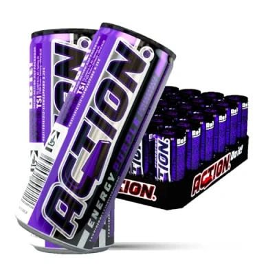 Abbildung von ACTION Energy Drink Purple (48 x 500ml) inkl. Pfand Erfrischungsgetränk mit Granatapfel Heidelbeere Geschmack Energiekick erhöhtem Koffeingehalt 48er Palette Dosen Getränke