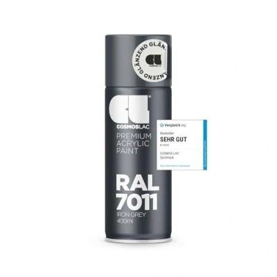Abbildung von COSMOS LAC Acryllack Eisengrau, glänzend Sprühdose in vielen RAL Farbtönen 400ml Spraydose perfekt für DIY, Upcycling und andere Lackierarbeiten geeignet (RAL 7011 Eisengrau)