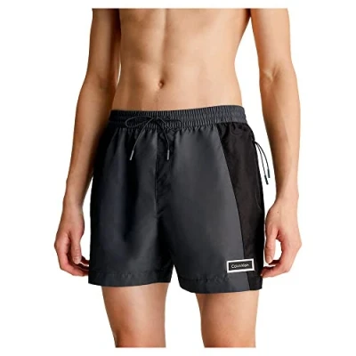 Abbildung von Calvin Klein Swimwear Medium Drawstring CORE Solid Badeshorts, Herren, Größe: Large, Oil grey