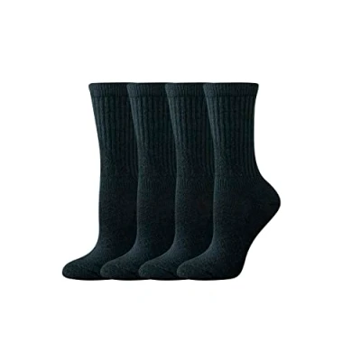 Abbildung von Amazon Essentials Damen Gepolsterte Crew Funktionsarbeitssocken aus Baumwolle, 4 Paar, Schwarz, 36 39.5