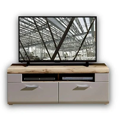 Abbildung von Stella Trading PLUS 2 TV Board in Basalt mit schönem Eiche Dekor Oberboden hochwertiges Low für Ihr Wohnzimmer 140 x 51 47 cm (B/H/T)