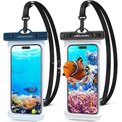 Abbildung von UNBREAKcable wasserdichte Handyhülle Unterwasser Handytasche [2 Stück] 7.0 Zoll IPX8 wasserfeste hülle [Gebogenes Seitendesign] für iPhone 14/13/12/11, Samsung &amp; Mehr [Marineblau+Schwarz]