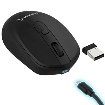 Abbildung von Sabrent Wiederaufladbare kabellose Maus, einstellbare DPI 800/1200/1600, Mute Silent Click, Mini optische Computermaus, Funkmaus, Bluetooth und 2.4 GHz Verbindung (MS RCWM)