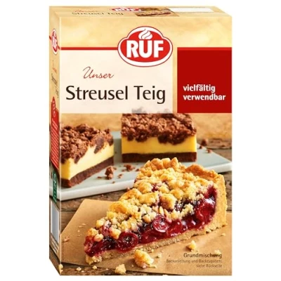 Abbildung von RUF Streusel Kuchen, Backmischung für Streuselteig, Mischung Obst Kuchen mit Pudding oder Apple Crumble, vegan