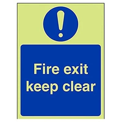 Abbildung von VSafety englisches Notausgangsschild „Fire Exit Keep Clear“, leuchtet im Dunklen, Hartplastik, 150 x 200 mm