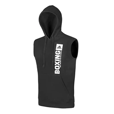 Abbildung von adidas Herren Community Vertical Hoody Sleeveless Boxing Kapuzenpullover ärmellos, Schwarz/Weiß, M