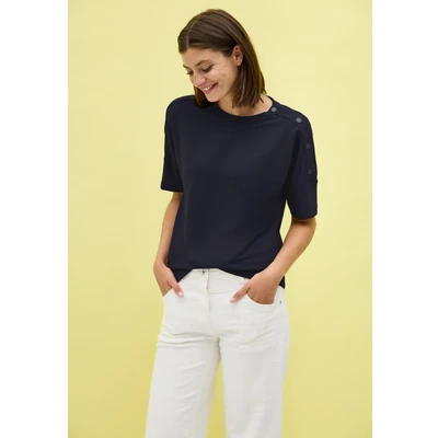 Abbildung von Cecil MIT Knopfdetail Tshirt basic, Damen, Größe: Medium, Blau