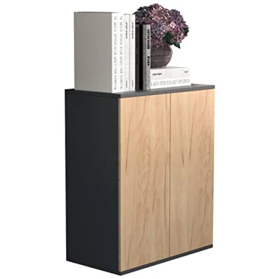 Abbildung von VCM Holz Kommode Sideboard Highboard Anrichte Schrank Dalosa 2 Drehtüren Anthrazit/Honig Eiche