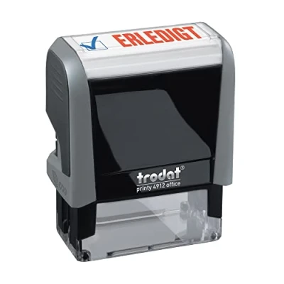 Abbildung von Trodat Office Printy 4912 selbstfärbender Textstempel, Text ERLEDIGT, Abdruckfarbe blau rot, 47 x 18 mm