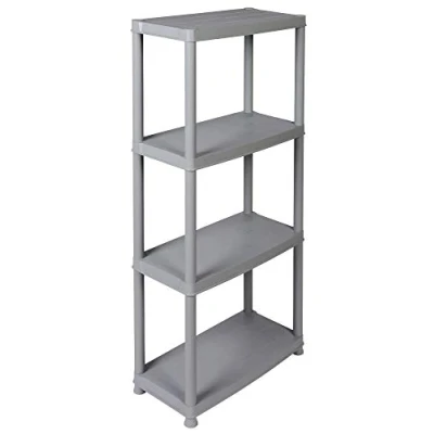 Abbildung von Kreher Kunststoffregal, Haushaltsregal, Steckregal mit 4 Böden in Grau. Max. 100 kg Traglast. 60 x 30.5. 130 H cm. TÜV Rheinland.