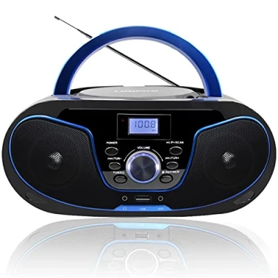 Abbildung von Tragbar CD Player Boombox Bluetooth mit UKW Radio, USB Eingang &amp; AUX Kopfhörern Ports, 2 x Watt RMS Stereoanlage (LP D02)