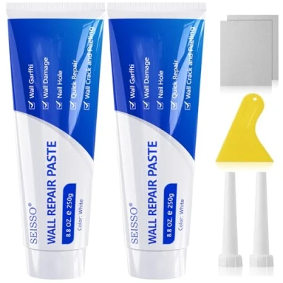Abbildung von 500g Spachtelmasse Weiß Innen, Wandreparatur Creme, Wandausbesserungs Paste, Grosse Kapazität Trockenbauflicken Reparaturset mit Schaber, Wandlochfüller, Schnell für die Reparatur von Rissen