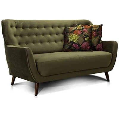 Abbildung von CAVADORE 2 Sitzer Sofa Abby / Retro Couch mit Samtbezug und Knopfheftung 153 x 89 88 Samtoptik, grün