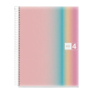 Abbildung von Miquelrius A4 Notizbuch, kariert, 5 mm, 120 Blatt mit 70 g/m², 4 farbige Streifen, Spiralbindung, Einband aus Polypropylen, Löcher, Notebook Aurora West Bay