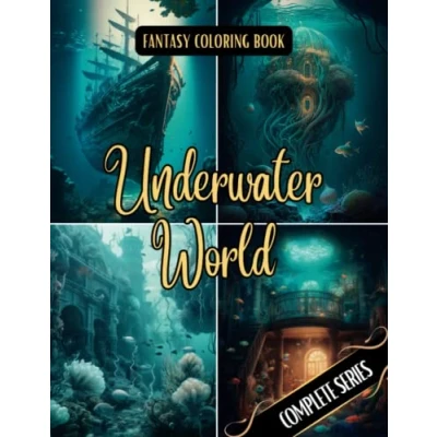 Abbildung von Fantasy Coloring Book Underwater World Complete Series: For Adults and Teens 100 Black Line Grayscale Scenes