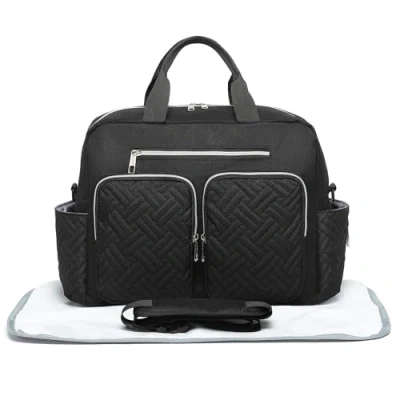 Abbildung von KONO Baby Wickeltasche Weekender Travel Nappy Tote für Mama und Papa Convertible Messenger mit isolierten Taschen (große Tasche Wickelauflage Schwarz)