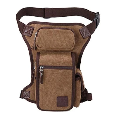 Abbildung von Leinwand Outdoor Reise Hüfttasche Oberschenkeltasche für Männer Frauen Tactical Military Motorrad Bike Multi Tasche Drop Bein Taschen Beutel #12kaffee