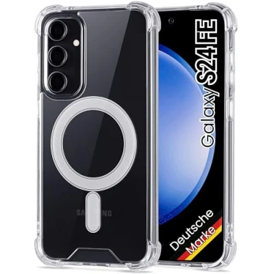 Abbildung von JProtect Magnetische Handyhülle für Samsung Galaxy S24 FE MagSafe Hülle/Stoßfeste Hülle Transparent/Durchsichtige Case Magnet