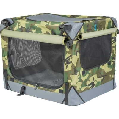 Abbildung von Foxdevil by xonic® Faltbare Hundebox Hunde Transportbox Katzenbox Hundekorb Autobox Korb Katzen Faltbar Box (Camouflage, XL)