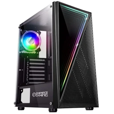 Abbildung von Empire Gaming PC Gehäuse Gamer Crystal ARGB Mittelgroßer Tower ATX, Micro ATX und ITX 3D Spiegel Effekt Lüfter RGB adressierbar 1 x 120 mm 3 Pin/ 5 Volt LEDs Standard Schwarz