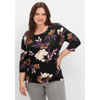 Abbildung von Sheego 3/4ARM Langarmshirt, Damen, Größe: 44, Dunkellila gemustert