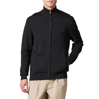 Abbildung von Amazon Essentials Herren Pullover mit durchgehendem Reißverschluss, Schwarz, S