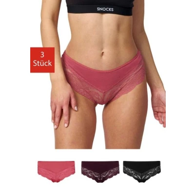 Abbildung von Snocks 3 PACK LACE Panties, Damen, Größe: Medium, Mix mauve/weinrot/schwarz