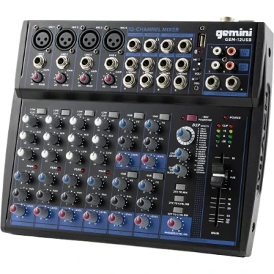 Abbildung von Gemini Sound GEM 12USB Kompakter 12 Kanal Analogmischer mit 4 Mic Kanälen, 3 Band EQ, USB Wiedergabe von Stick und Bluetooth Streaming