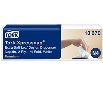 Abbildung von Tork 13670 Xpressnap Extra Soft Spenderserviette in Blätterdesign / Weiße Papierserviette für Serviettenspender N4 8x500 Stück