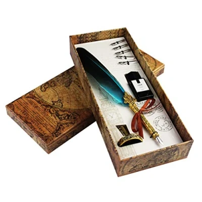 Abbildung von Jerbro Handgemachte Dip Pen Englisch Kalligraphie Feder Schreibfeder Quill schreiben Tinte Set mit 5 Ersatzspitzen und Nib Basis Calligraphy für Briefpapier Geschenk (Blue)