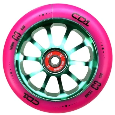 Abbildung von Core CD1 Stunt Scooter Rolle 110mm I Kinder Roller Trick Tret Wheel Rad Reifen Ersatz Teile (Petrol/Pu Pink)
