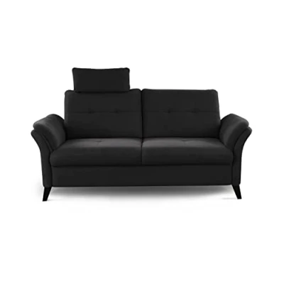 Abbildung von CAVADORE 3er Sofa Grönland / Skandinavische 3 Sitzer Couch mit Federkern, Sitztiefenverstellung + Kopfstütze 193 x 90 102 Flachgewebe, Schwarz