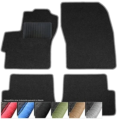 Abbildung von moto MOLTICO Fußmatten Auto Velours Autoteppiche Schwarz Automatten Set 4 teilig passend für Mazda 6 I 2002 2007 (Graue Ziernähte)