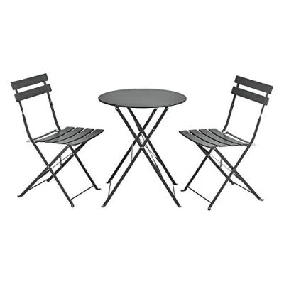 Abbildung von en.casa Balkonset, (3 tlg), »Caprile« Bistro Set Sitzgruppe Tisch rund mit 2 Stühlen Dunkelgrau