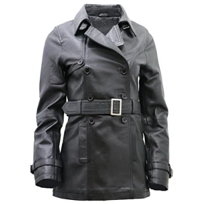 Abbildung von Damen 3/4 Schwarzen Lamm Nappa Leder Regenmantel L
