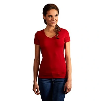 Abbildung von Slim Fit V Ausschnitt T Shirt Damen, Rot, M