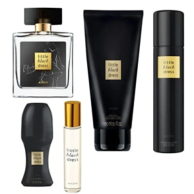 Abbildung von Avon Set 5 Teile Little Black Dress Eau de Parfum 50ml +Taschenspray 10ml + Bodylotion 150ml Körperspray 75ml Deoroller Damenduft