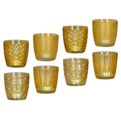 Abbildung von Levandeo® Teelichthalter, 8er Set Windlicht H7,5cm Glas Gelb Teelichthalter Tischdeko Kerzen