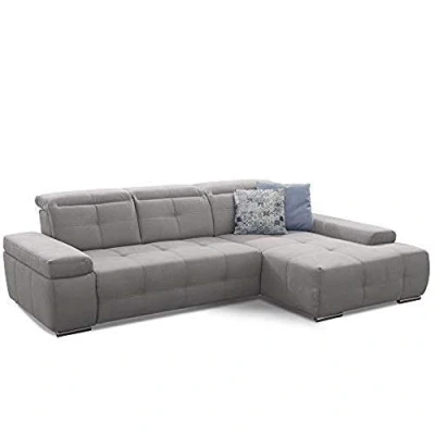 Abbildung von Cavadore Schlafsofa Mistrel mit XL Longchair, Ecksofa leichter Fleckentfernung dank Soft Clean, geeignet für Haushalte Kindern, Haustieren, 273 x 77 173, hellgrau