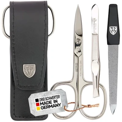Abbildung von DREI SCHWERTER 3 tlg. Nagelpflegeset &#039;Venezia&#039; Hochwertiges Maniküre Pediküre Set IN Echtleder Nageletui, Farbe Schwarz. MADE GERMANY Inhalt: Nagelschere, Pinzette, Saphirnagelfeile