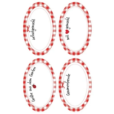 Abbildung von 10 x Avery Zweckform Einmachetiketten Kariert mit Schrift oval rot/wei